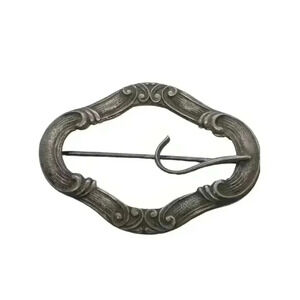 Antique Victorian Buckle Brooch Sash Pin Repousse Art Nouveau Sterling Silver